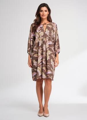Robe courte coupe fluide manches longues marron IN APRIL 1986 femme