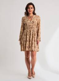Robe courte coupe évasée manches longues marron IN APRIL 1986 femme
