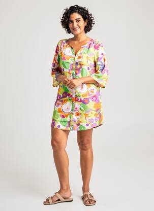 Robe courte manches 3/4 manches 3/4 vert BARANDI femme