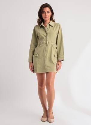 Robe courte manches longues manches longues vert PLACE DU JOUR femme