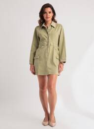 Robe courte manches longues manches longues vert PLACE DU JOUR femme
