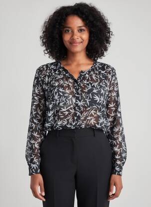 Chemisier imprimé fantaisie manches longues noir GOA femme