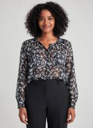 Chemisier imprimé fantaisie manches longues noir GOA femme