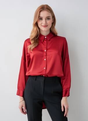 Chemisier coupe droite manches longues rouge SENES femme