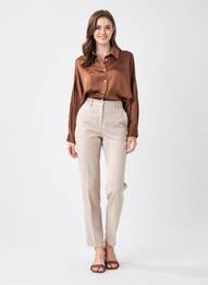 Chemisier coupe droite manches longues marron SENES femme