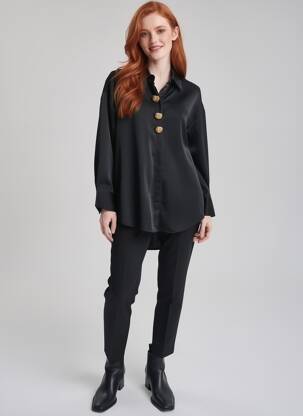 Tunique manches longues col chemisier noir BISOUS CONFITURE femme