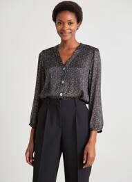 Chemisier tissage crêpe manches longues noir BARILOCHE femme