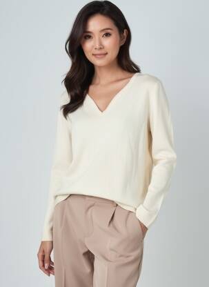 Pull col v manches longues beige BARBARA LEBEK femme