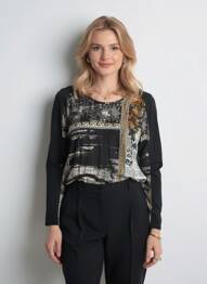 T-shirt imprimé fantaisie manches longues noir GERVA femme