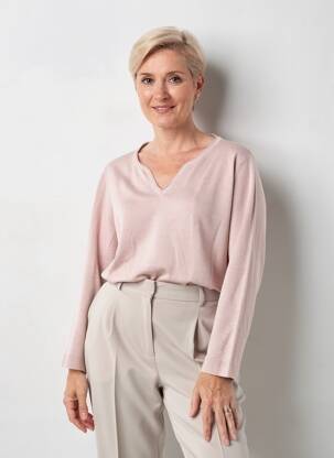 Pull col v manches longues rose BARBARA LEBEK femme