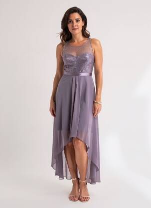 Robe longue tissage crêpe sans manche violet VERA MONT femme