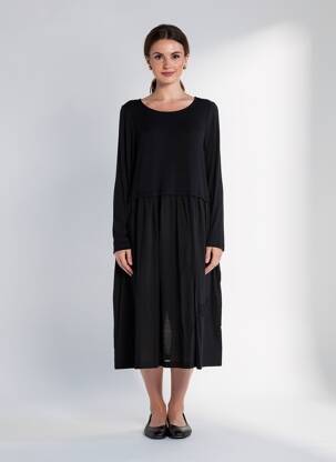 Robe mi-longue manches longues manches longues noir ORTO BOTANICO femme
