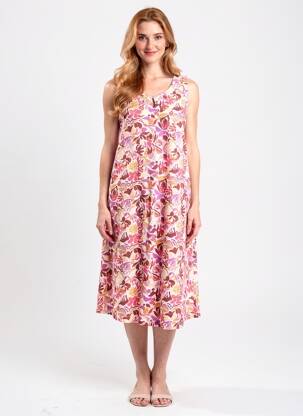 Robe mi-longue imprimé fleurs sans manche rose AGATHE & LOUISE femme