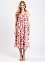 Robe mi-longue imprimé fleurs sans manche rose AGATHE & LOUISE femme