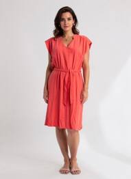 Robe mi-longue tissage crêpe manches courtes rouge LE PETIT BAIGNEUR femme