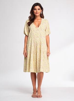 Robe mi-longue coupe fluide manches courtes vert LE PETIT BAIGNEUR femme