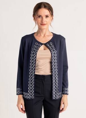 Gilet manches longues col rond bleu TRIPODE femme