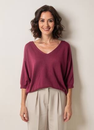 Pull col v manches 3/4 violet LE PETIT BAIGNEUR femme
