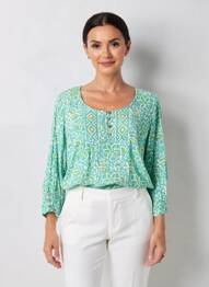 Blouse imprimé fleurs manches 3/4 vert AGATHE & LOUISE femme