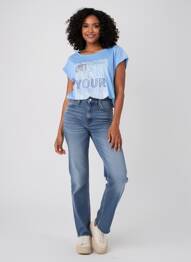 T-shirt sérigraphie avec strass manches courtes bleu BETTY BARCLAY femme
