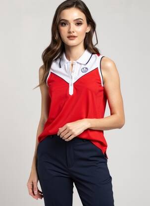 Polo broderie sans manche rouge DELAHAYE femme