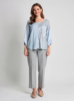 Pull coupe droite manches 3/4 bleu SUNNY STUDIO femme