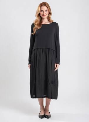 Robe mi-longue manches longues manches longues noir ORTO BOTANICO femme