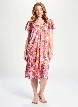 Robe mi-longue imprimé fantaisie manches courtes rouge AGATHE & LOUISE femme