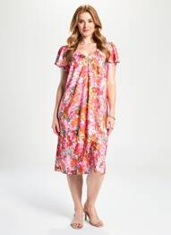 Robe mi-longue imprimé fantaisie manches courtes rouge AGATHE & LOUISE femme