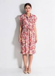 Robe mi-longue imprimé fantaisie manches courtes rouge LE PETIT BAIGNEUR femme