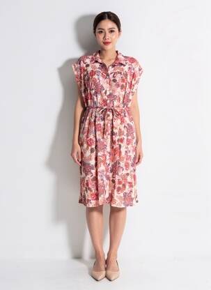 Robe mi-longue imprimé fantaisie manches courtes rouge LE PETIT BAIGNEUR femme