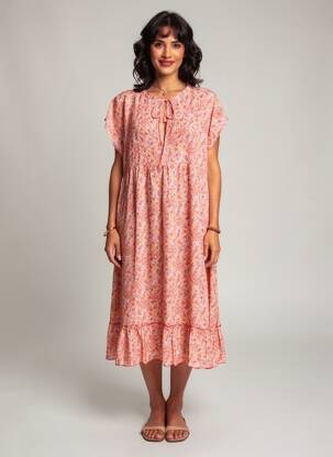 Robe mi-longue coupe fluide sans manche rouge EVA KAYAN femme