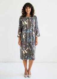 Robe mi-longue imprimé fantaisie manches longues gris BETTY BARCLAY femme