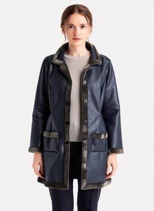 Manteau long fermeture boutonnée sur le devant sans capuche bleu LO! LES FILLES femme