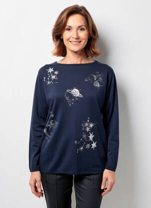 Pull coupe droite manches longues bleu GERRY WEBER femme