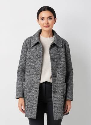 Manteau long coupe droite sans capuche gris SAMOON femme