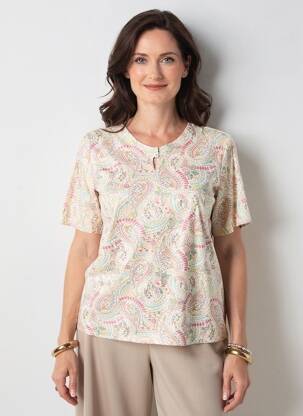 T-shirt imprimé fantaisie manches courtes beige BARBARA LEBEK femme