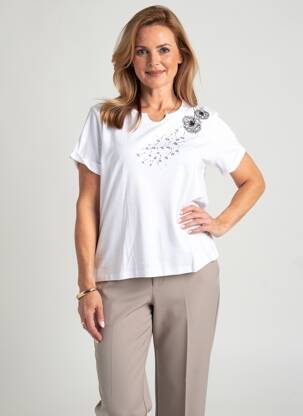 T-shirt sérigraphie avec strass manches courtes blanc I.ODENA femme