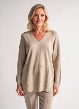Pull tunique manches longues manches longues beige PERSONA femme