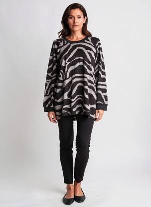 Pull tunique col rond manches longues noir KAKIE femme