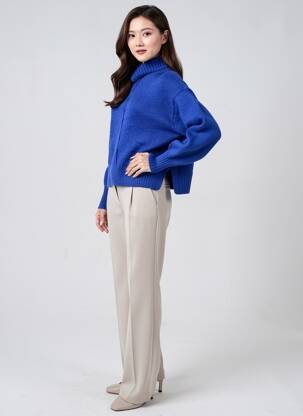 Pull coupe droite manches longues bleu AN' GE femme