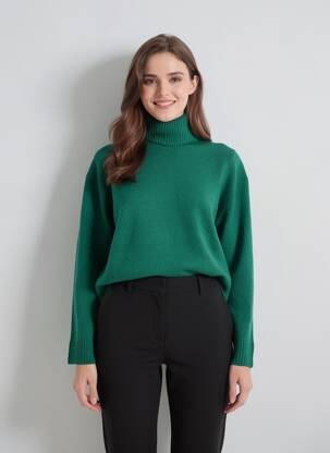 Pull col roulé coupe cintrée manches longues vert BELLA JONES femme