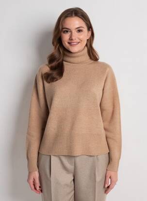 Pull col roulé coupe cintrée manches longues beige BELLA JONES femme