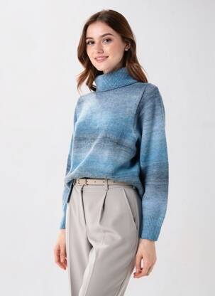 Pull col roulé coupe ajustée manches longues bleu BELLA JONES femme