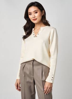 Pull coupe cintrée manches longues beige HALOGENE femme