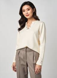 Pull coupe cintrée manches longues beige HALOGENE femme