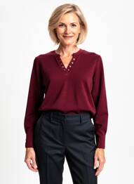 Pull coupe cintrée manches longues rouge HALOGENE femme