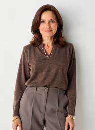 Pull coupe cintrée manches longues marron HALOGENE femme