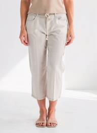 Pantalon 7/8 fermeture zippée sous rabat boutonné taille normale beige ANNA MONTANA femme