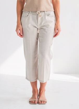 Pantalon 7/8 fermeture zippée sous rabat boutonné taille normale beige ANNA MONTANA femme